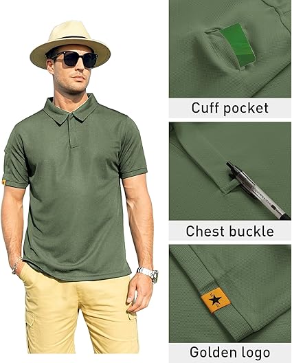Men's Polo Shirt Short Sleeve Tactical Golf Tee Casual Athletic Fit